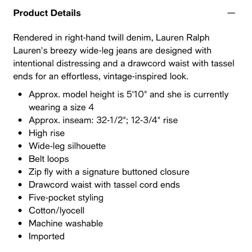 NWT LAUREN RALPH LAUREN "Black" Label Wide Leg HW Jeans SZ: 16 - Picture 8 of 8